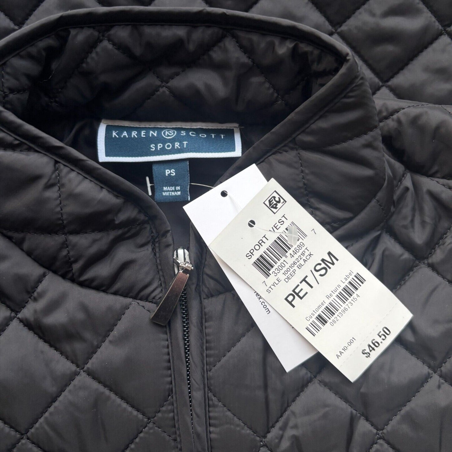 Karen Scott Women's Black Solid Quilted Puffer Vest NWT