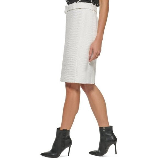 DKNY Women's Size 10 White Tweed Belted Pencil Skirt, Fully Lined NWOT