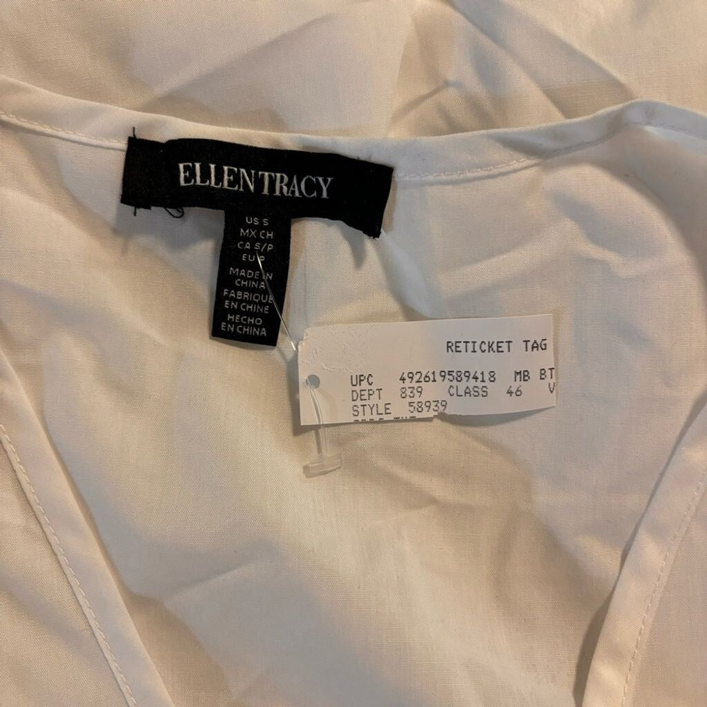 ELLEN TRACY Faux Wrap White V-Neck Top NWT