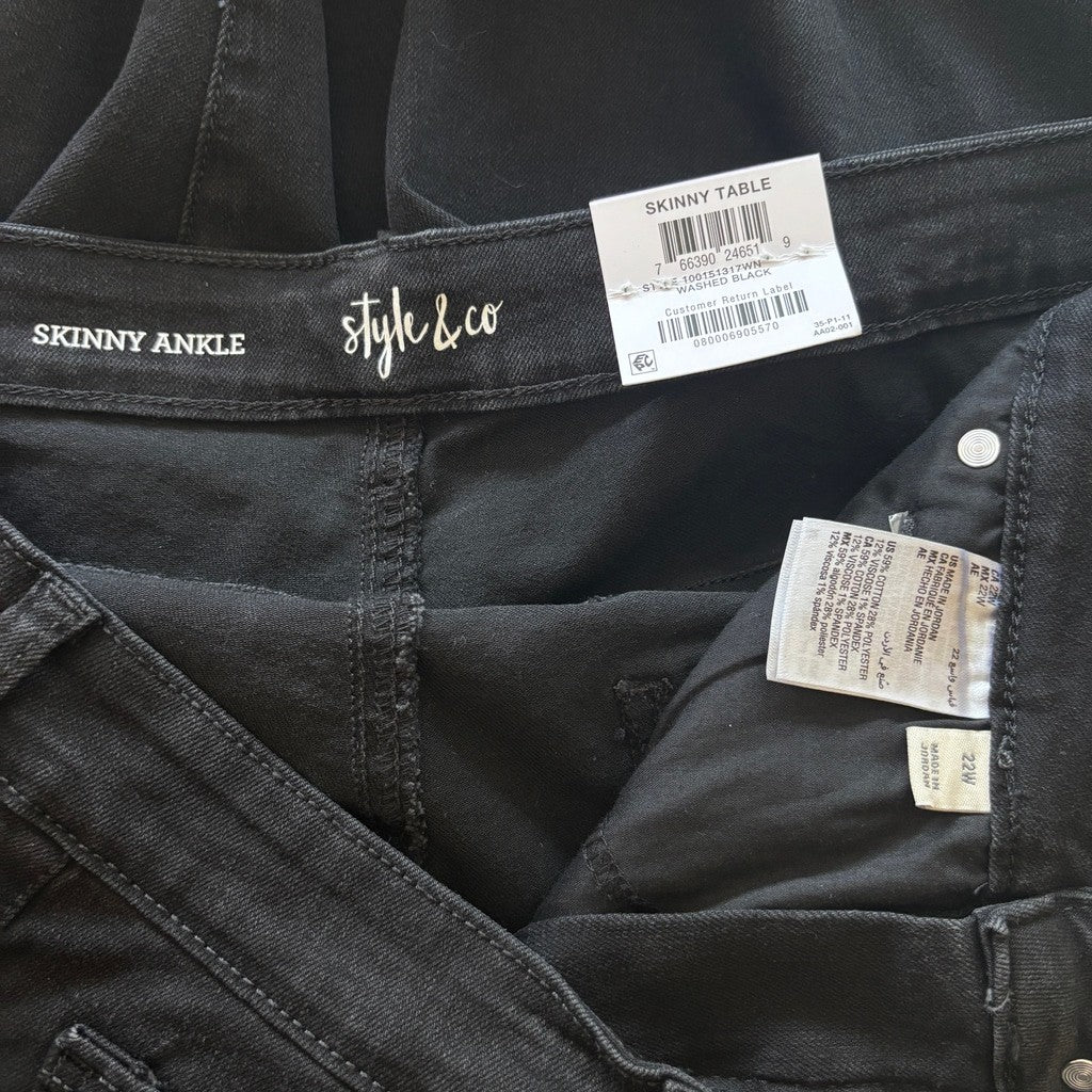 Style & Co. Women's Plus Size 22W Black High-Rise Skinny Ankle Jeans NWT