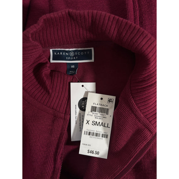 Karen Scott Women's Extra Small Deep Red Ribbed Zip-Up Fleece Jacket NWT
