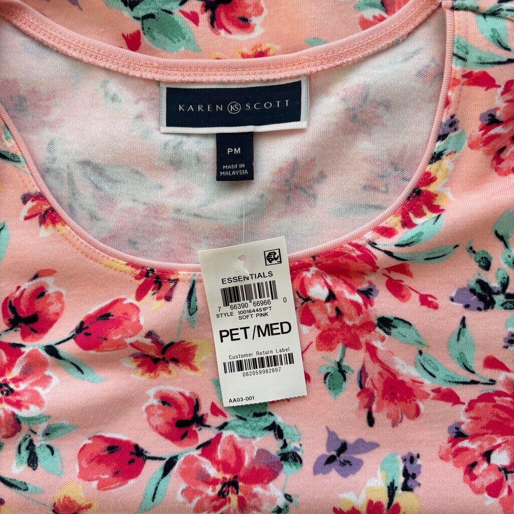 Karen Scott Medium Petite Pink Floral Tulerie Toss Scoop-Neck Top NWT