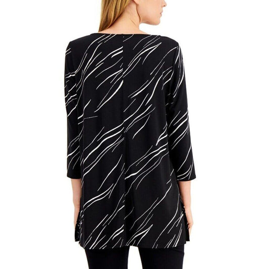 Alfani Black and White Printed Boat-Neck Tunic Top NWT