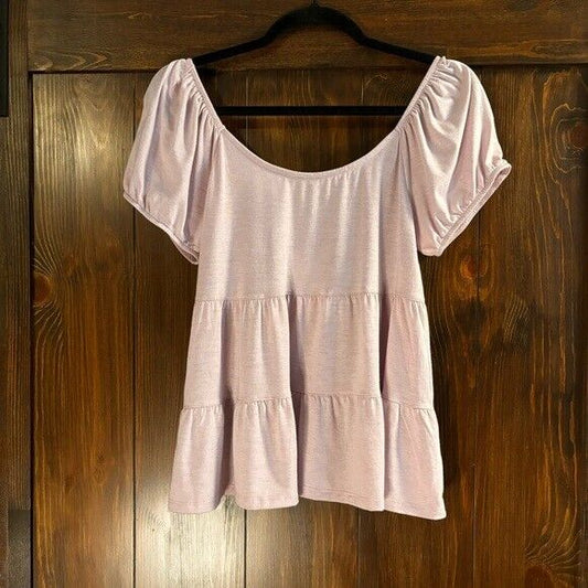 Hippie Rose Juniors Size Medium Purple Puffed-Sleeve Tiered Babydoll Top NWT