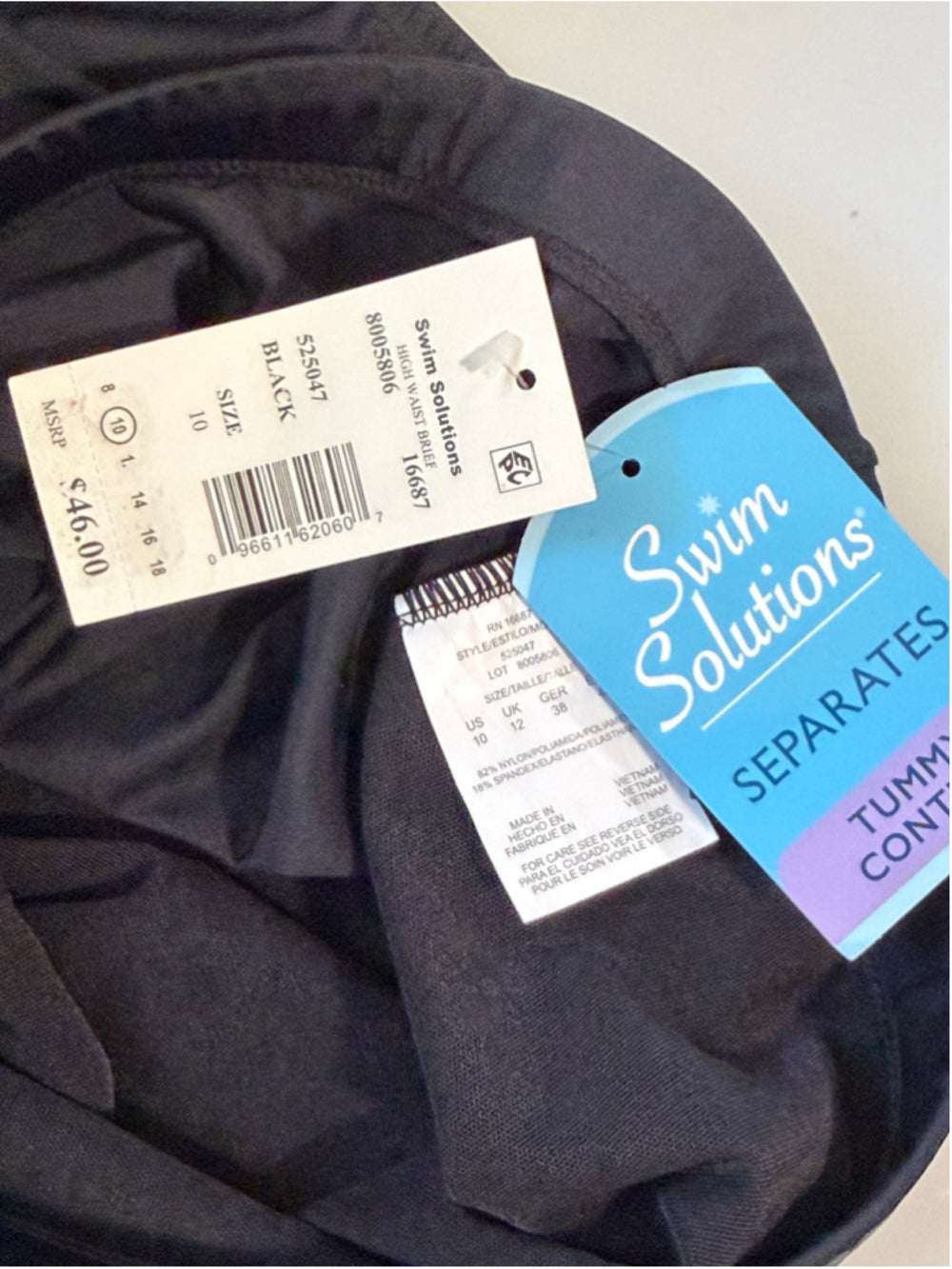 Swim Solutions Women's Size 10 Black Ultra High-Waist Swim Bottoms NWT