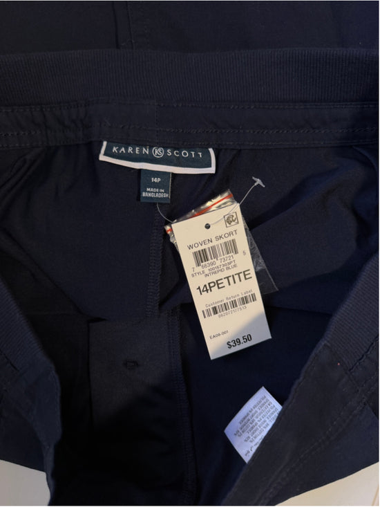 Karen Scott 14 Petite Navy Blue Knit Waistband Skort w/ Pockets NWT