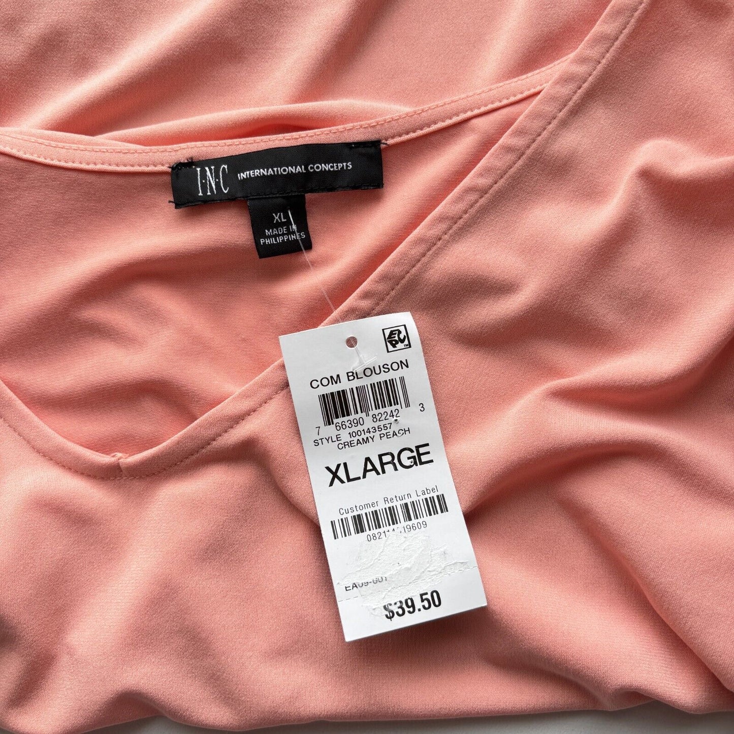 I.N.C. International Concepts Women's Peach Pink Smocked-Trim Top NWT