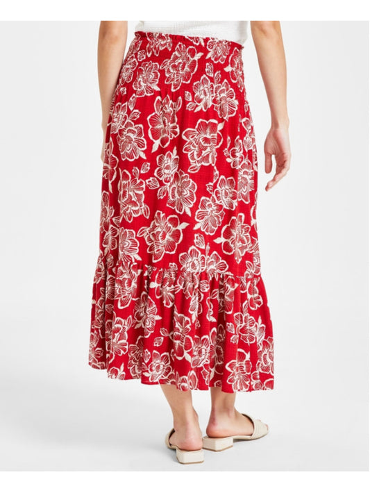 Nautica Jeans Size M Red Floral Tiered Smocked-Waist Maxi Skirt NWT