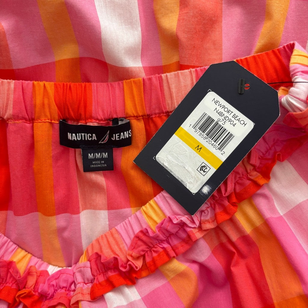 Nautica Jeans Women's Medium 100% Cotton Bright Plaid Ruffle-Trim Maxi Skirt NWT