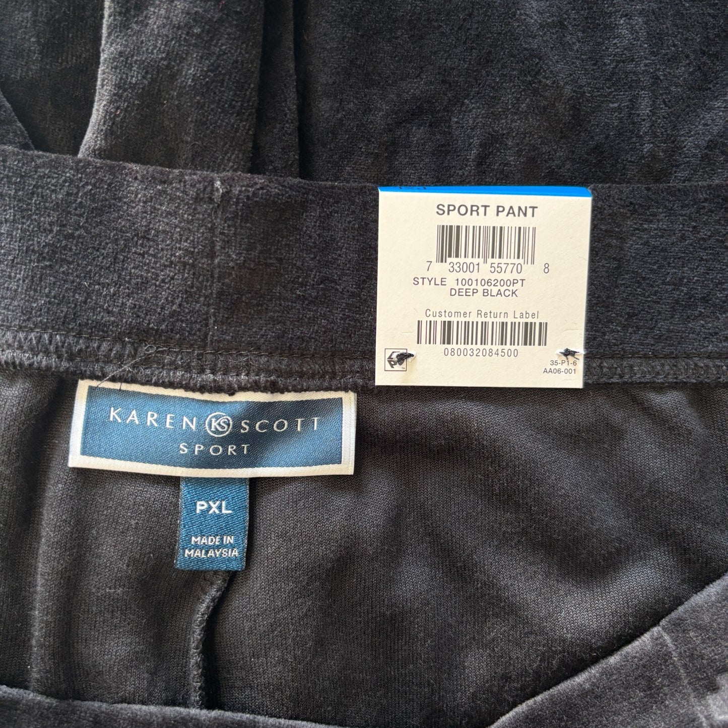 Karen Scott Petite Black Velour Elastic-Waist Pants NWT