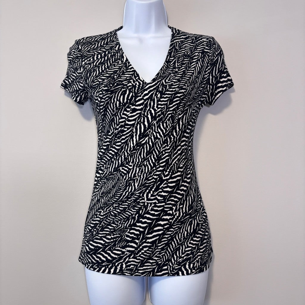 INC International Concepts Size XS Zebra Print Black White Short Sleeve Top NWT