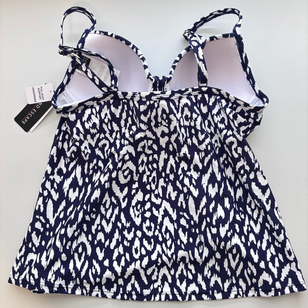 Island Escape Women's Size 6 Blue & White Print Twist-Front Tankini Top NWT