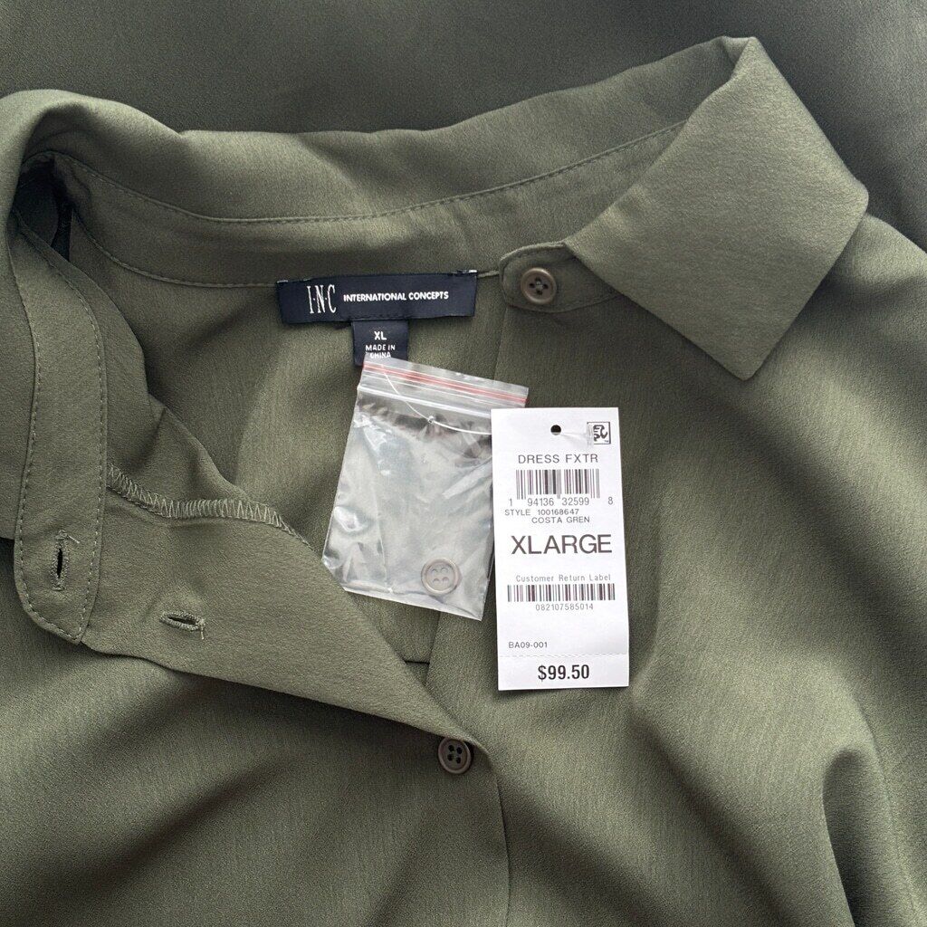 INC International Concepts Women's XL Green Shirtdress NWT - missing belt