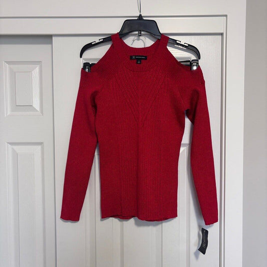 INC International Concepts Large Petite Cold-Shoulder Red Sparkly Sweater NWT