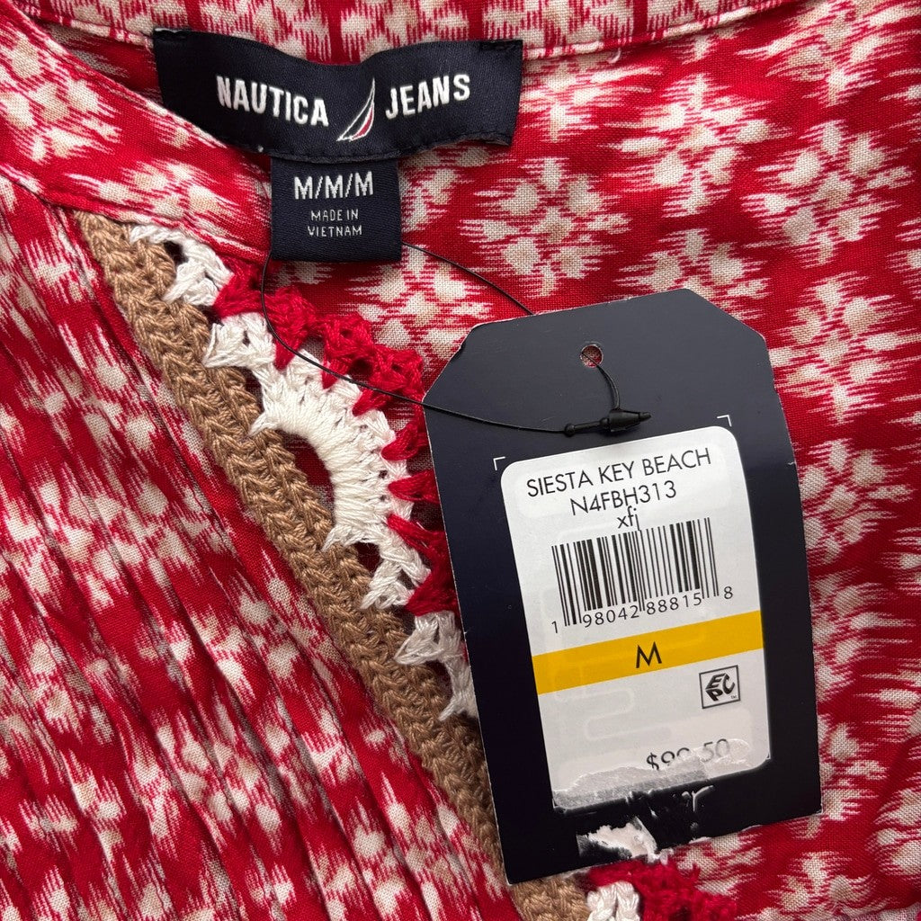 Nautica Jeans Women's Red Crochet-Trim Flutter-Sleeve Mini Dress NWT