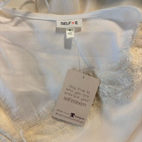 Self Love Juniors' Size Small Ivory Lace-Trim Bell-Sleeve Peasant Top NWT