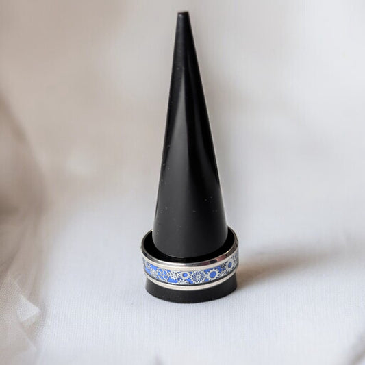 Fashion Gear Ring for Men – Silver + Blue Inlay Stainless Steel, Size 12 NWT