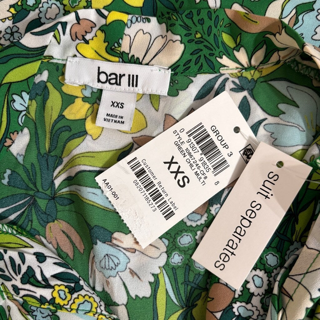 Bar III Women's Size XXS Vibrant Green Floral Sleeveless Tie-Neck Top NWT