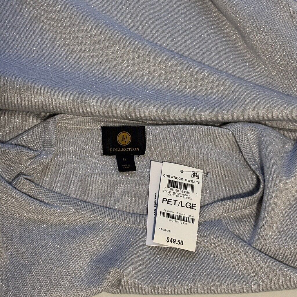 JM Collection Petite Large Grey & Silver Sparkly Rivet-Detail Sweater NWT