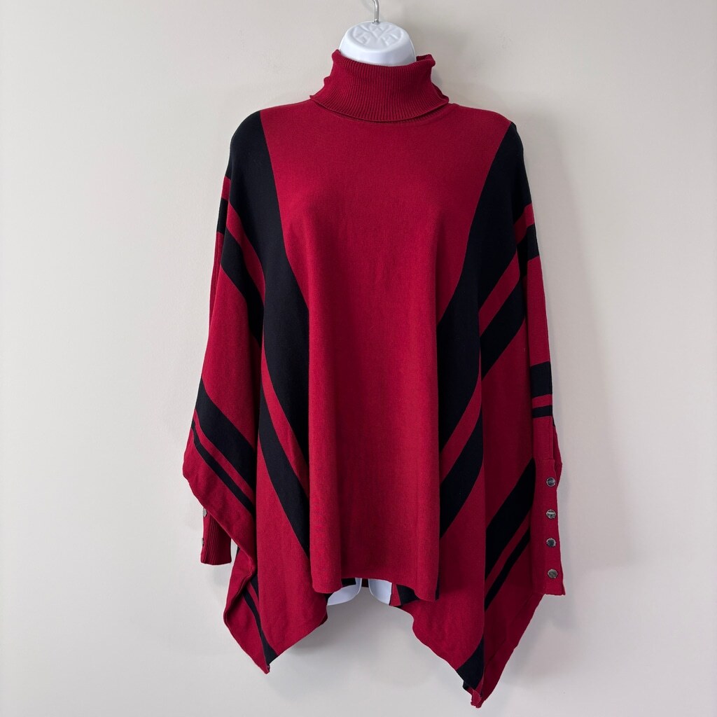Alfani Women's XS Red &Black Striped Turtleneck Poncho Sweater NWT