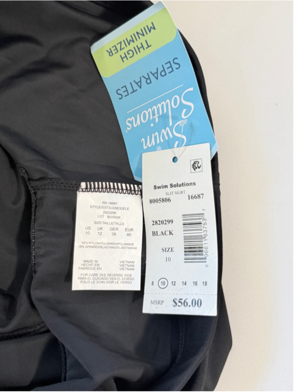 Swim Solutions Women's Size 10 Black Swim Skirt / Skort NWT