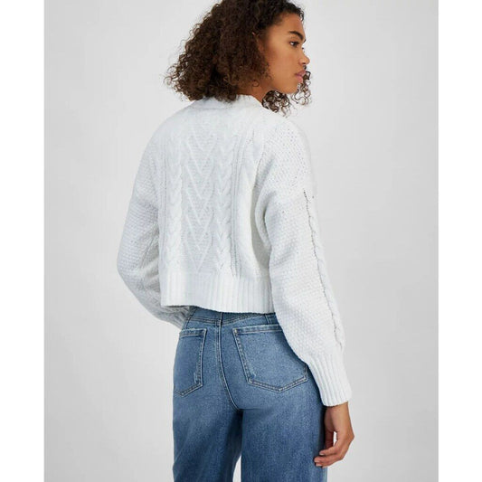 Hippie Rose Medium White Soft & Cozy Cable-Knit Mockneck Cropped Sweater NWT