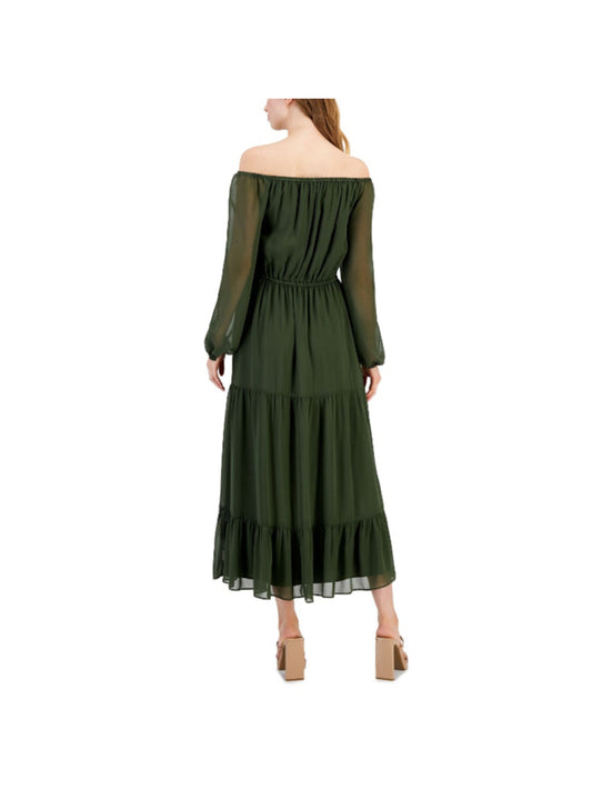 INC International Concepts Size XL Green Off-The-Shoulder Tiered Maxi Dress NWT