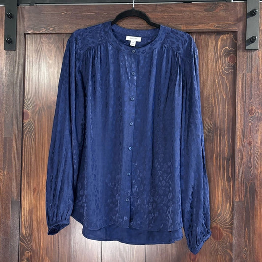 On 34th Plus Size 4X Button Front Blue Jacquard Long Sleeved Shirt NWT