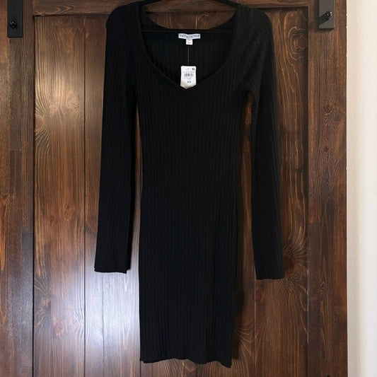 AND NOW THIS Women's Size XS Bell-Sleeve Ribbed Black Sweater Dress NWT