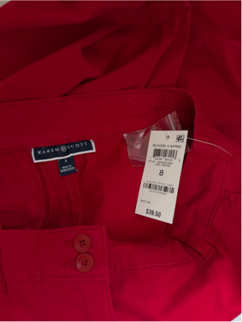 Karen Scott Size 8 Red Woven Capri Pants w/ Comfort Waist NWT