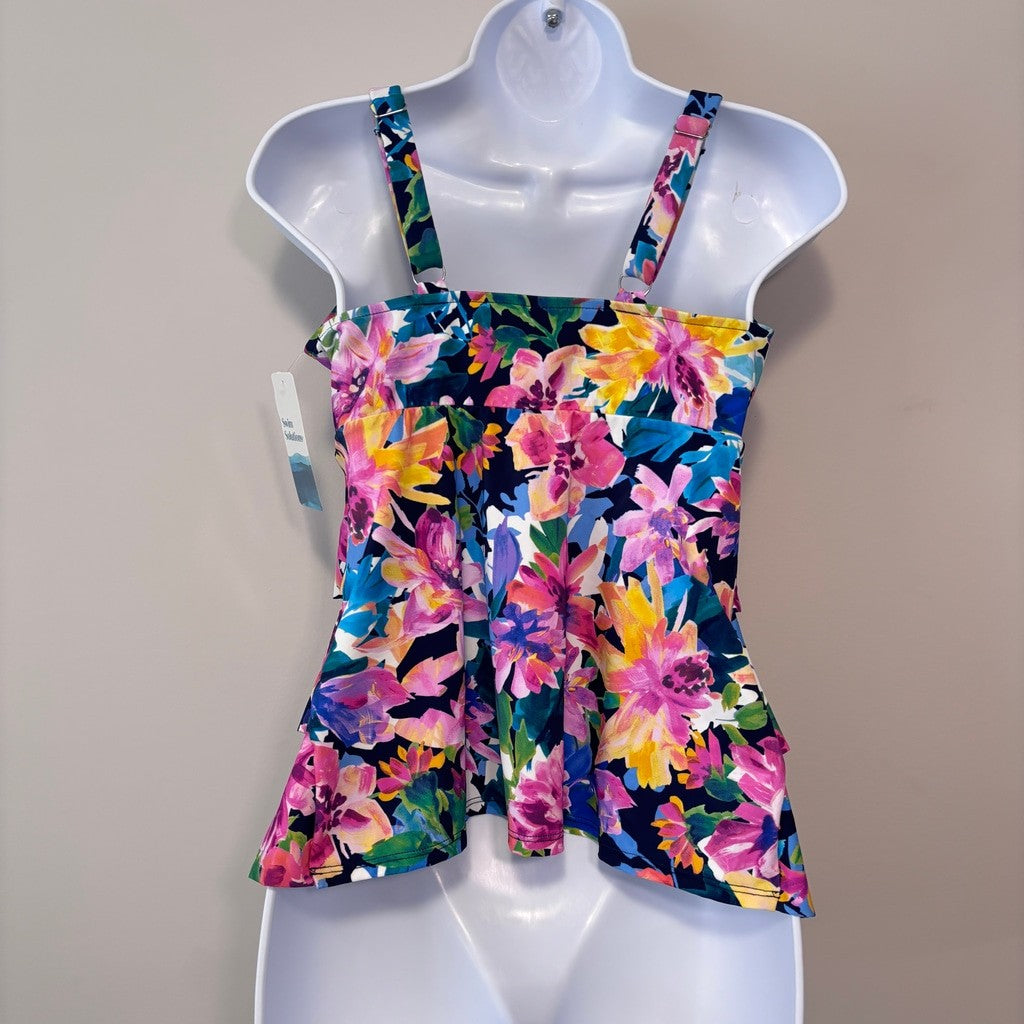 Swim Solutions Women's 10 Multicolor Floral Ruffle Triple-Tiered Tankini NWT