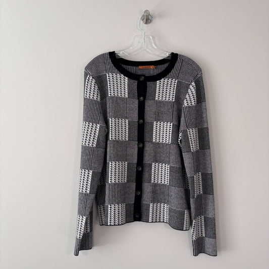 Belldini Women's XL Black & White Checkerboard Houndstooth Cardigan Sweater NWT