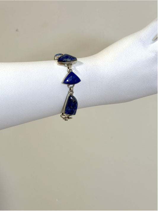 Blue Lapis Lazuli Gemstone 925 Silver Plated Bracelet 7.5 inches NWT