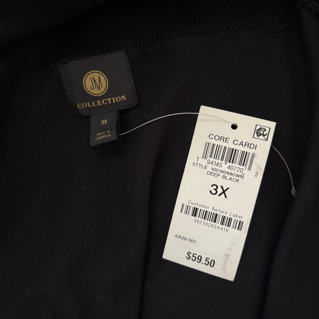 JM Collection Plus Size 3X Black Plus Size Open-Front Cardigan Sweater NWT