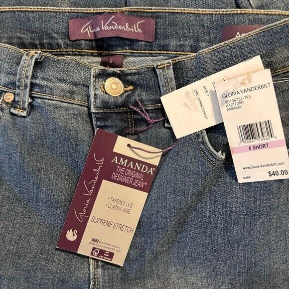 GLORIA VANDERBILT Petite Amanda High Rise Straight-Leg Light Wash Jeans, NWT