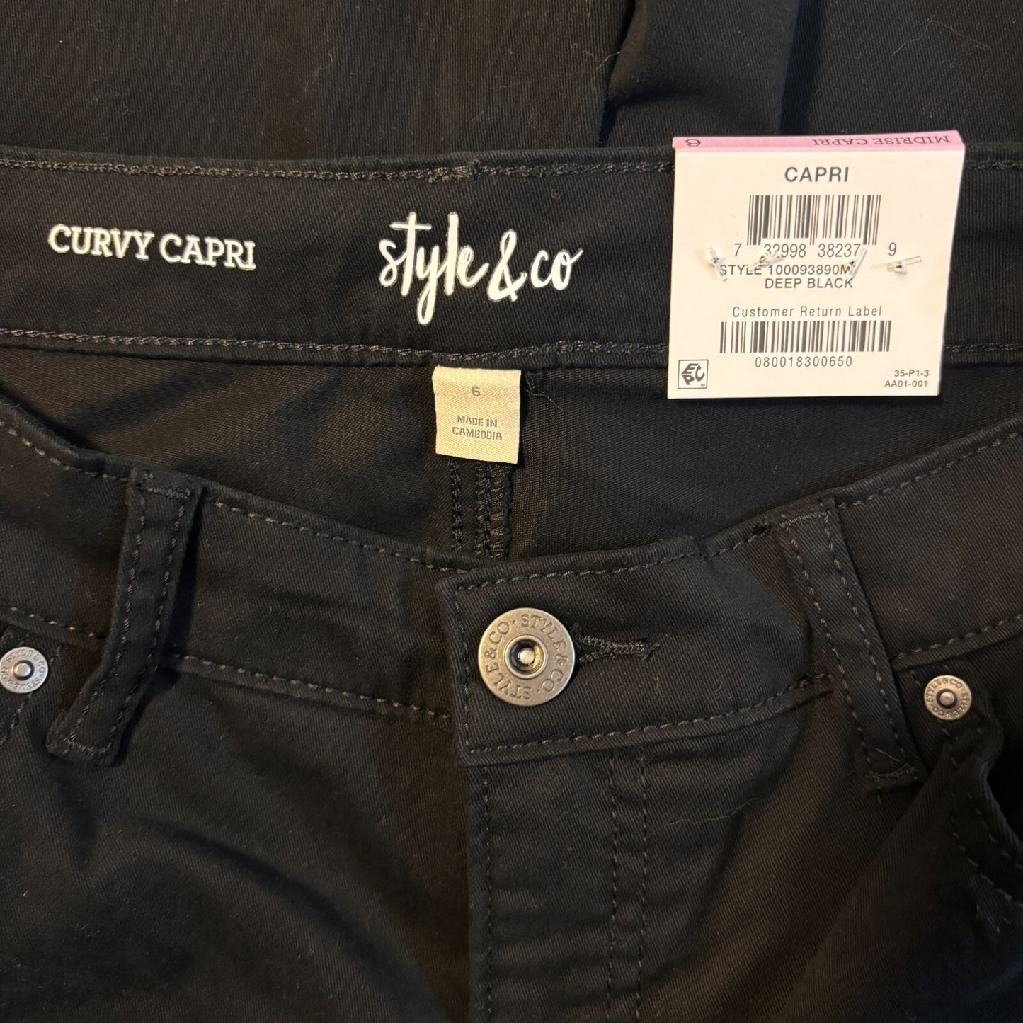 Style & Co Women's Curvy Cuffed Capri Black Jeans NWT