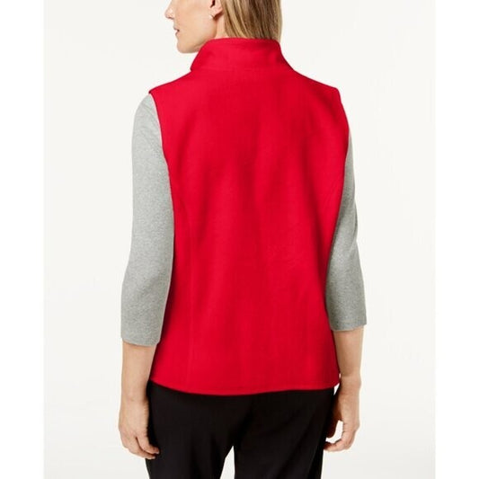 Karen Scott Women's Petite Red Princess-Seam Zeroproof Fleece Vest NWT