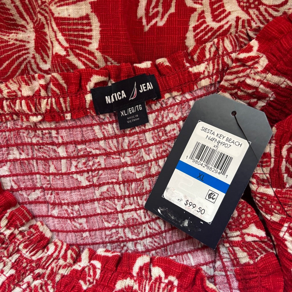 Nautica Jeans Size XL Red Floral Tiered Smocked-Waist Maxi Skirt NWT