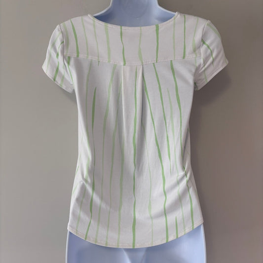 Alfani Women's PP Short Sleeve Top White Green Striped Stretch Casual Tee NWT