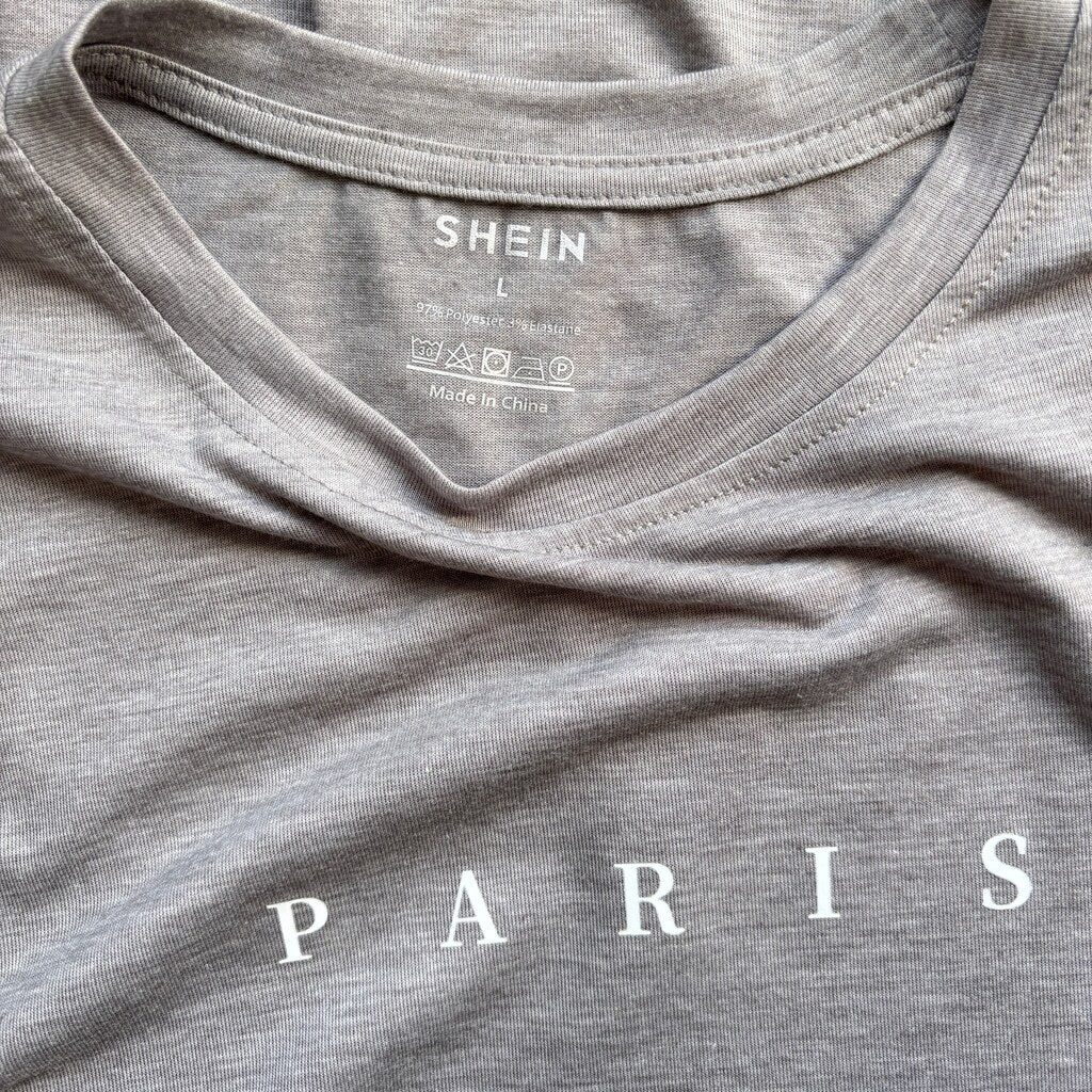 SHEIN Men's Minimalist Gray Paris Graphic T-Shirt Casual Streetwear NIB