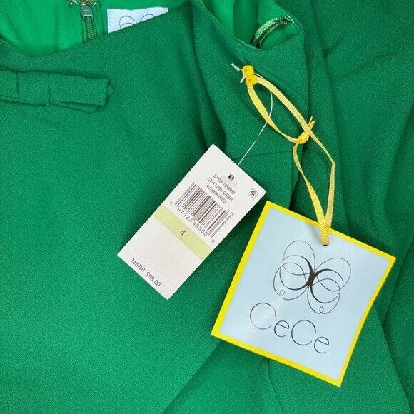 CeCe Mini Dress Sleeveless A-Line Front-Bow Green Women's 4 NWT