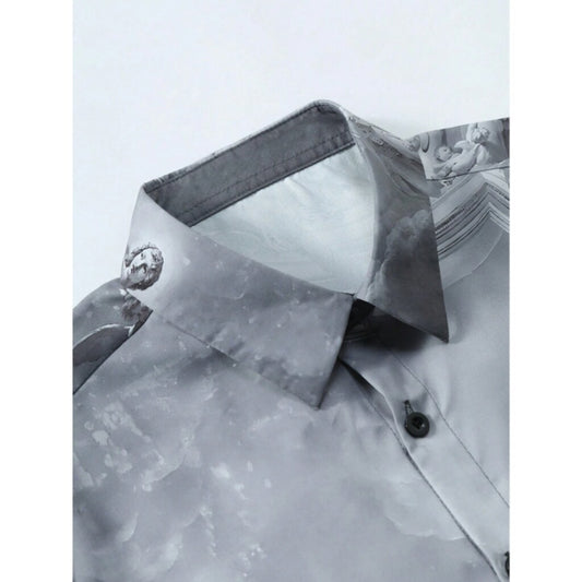 SHEIN Men's Big & Tall 6XL Printed Shirt Button Front Casual Short Sleeve NIB