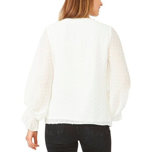 VINCE CAMUTO Plus Size 2X Clip Dot White V-Neck Blouse with Long Sleeves NWT