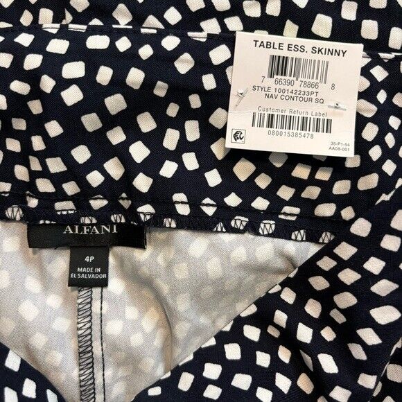 Alfani Petite Navy and White Printed Skinny Leg Pull-On Dress Pants NWT