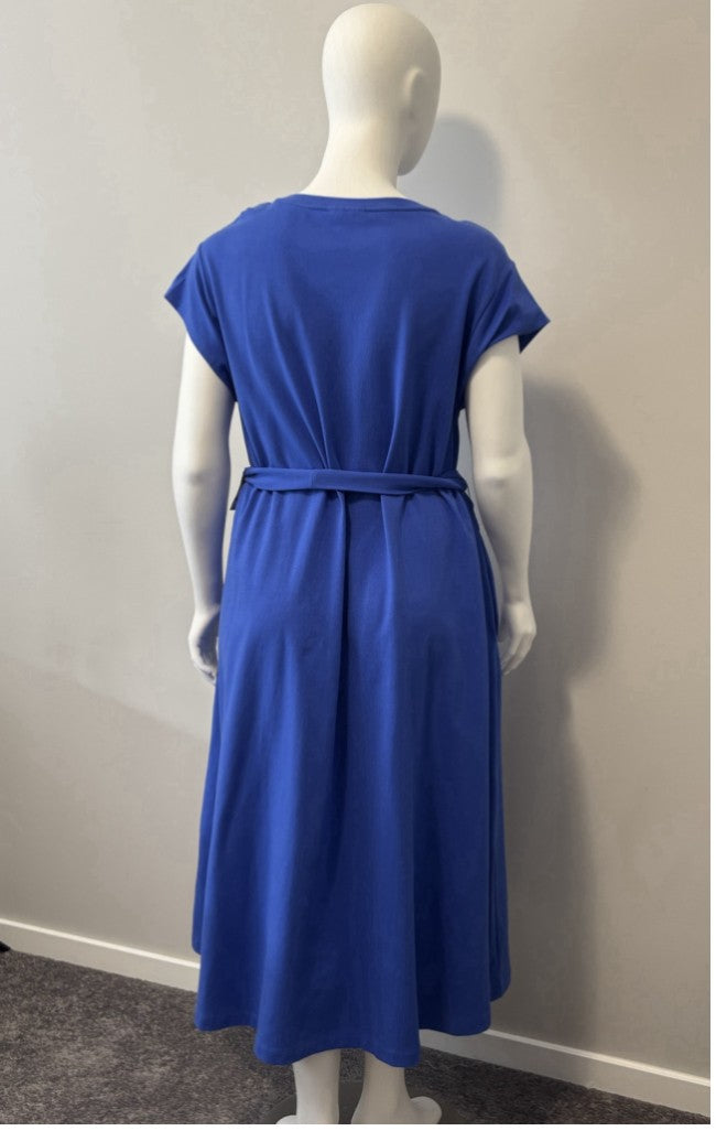 On 34th Plus Size 2X Cobalt Blue Tie-Waist A-Line Knit Midi Dress NWT