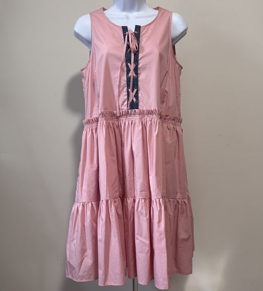 Nautica Jeans Women's Small Pink Lace-Up Tiered Ruffled Sleeveless Dress NWT