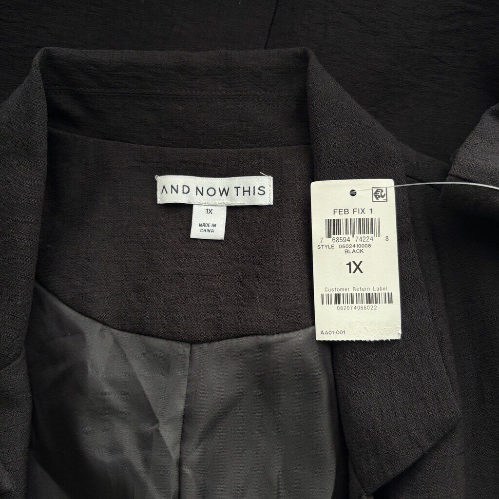 And Now This Plus Size 1X Black Oversized Button-Front Blazer NWT