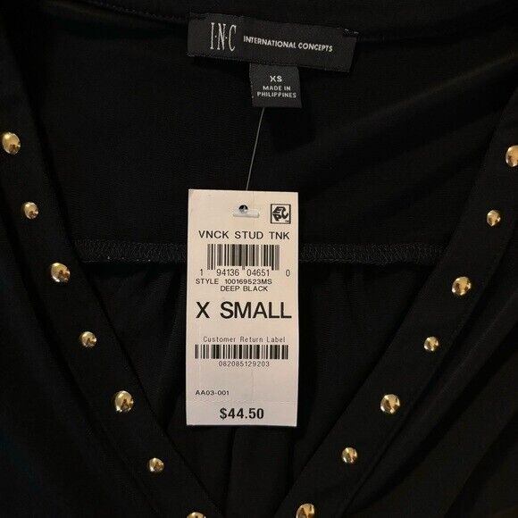 I.N.C. International Concepts Women's Black V-Neck Stud-Trim Tank Top NWT