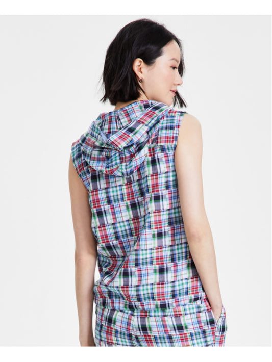 Nautica Jeans Size Extra Small Patchwork Plaid Cotton Sleeveless Hooded Top NWT