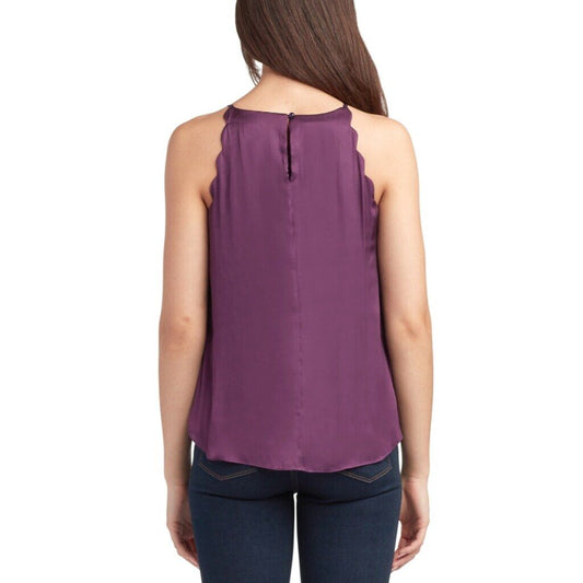 BCX Juniors' XS High-Neck Scallop-Edge Purple Sleeveless Satin Top NWT